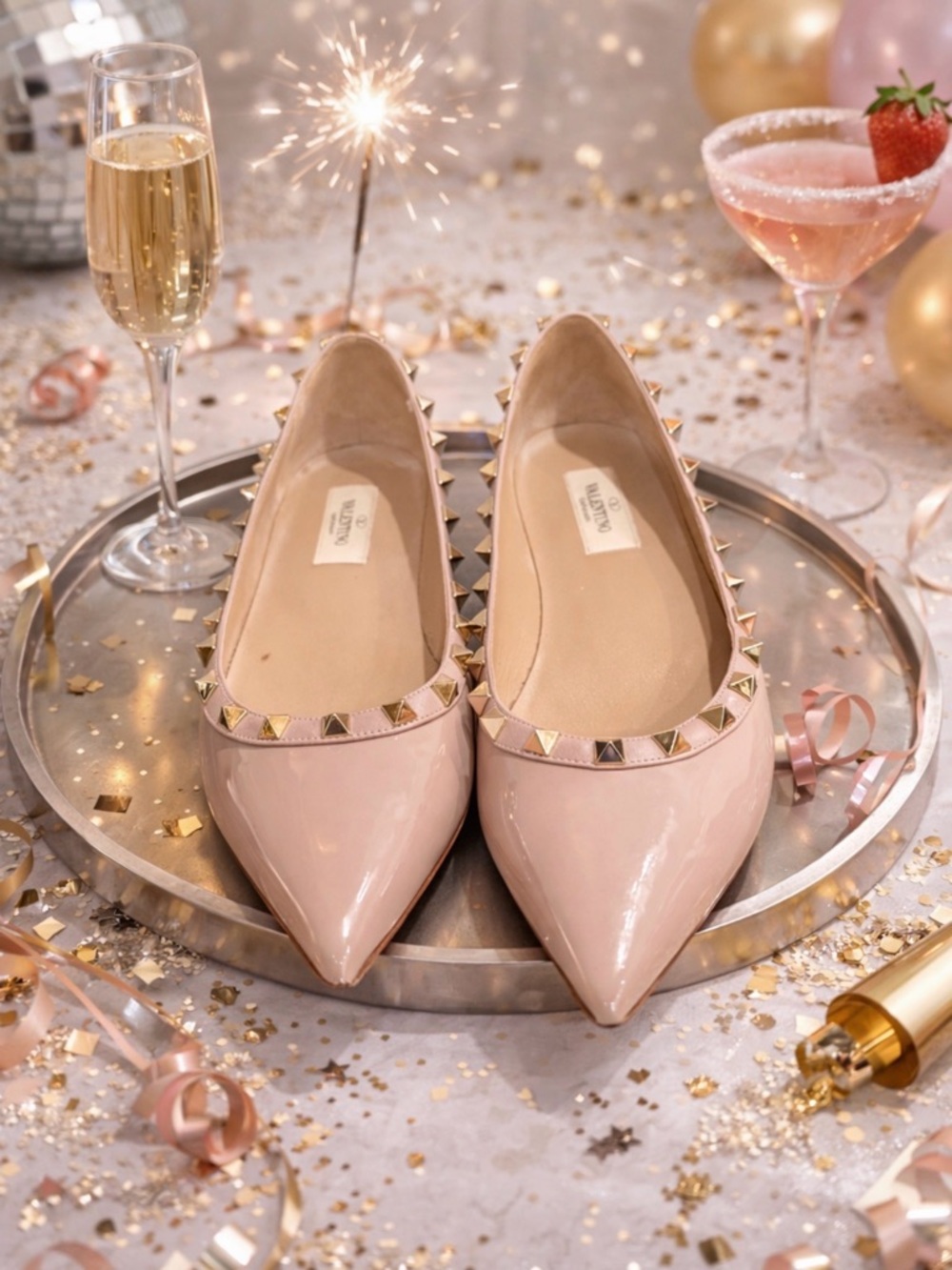 Valentino Garavani Poudre Studded  ballet Flats 38.5/ 8.5 made in Italy - Picture 2 of 10